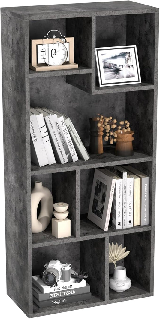 VECELO 7-Cube High Bookcase 42 Inch - 4-Tier Modern Storage Cabinet with Adjustable Height Shelves, Easy Assembly for Textbooks Display, Home Office, Grey