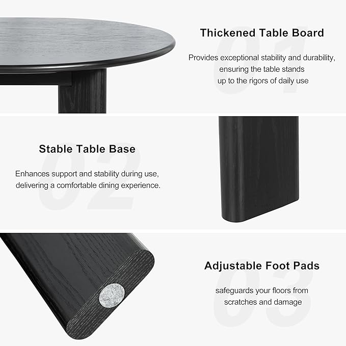 Casaphoria 45" Round Dining Table, Modern Kitchen Table for 4-6, Scratch-Resistant Top & Wood Pedestal, Farmhouse Dinner Table for Living Room, Kitchen, Bar, Easy Assembly, Black