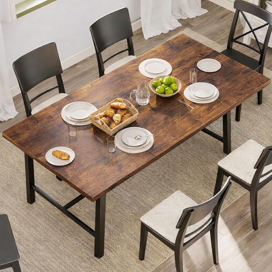 Concho Industrial Dining Table for 6-8 People, Long Wooden Kitchen Dinner Table with Sturdy Metal Frame for Home Office,Dining Room,Living Room Furniture, Brown