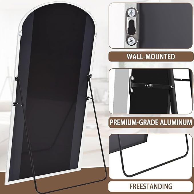 OGCAU 76"x34" Arched Full Length Mirror, Hanging Leaning or Standing Full Body Mirror, Wall Mounted Mirror with Aluminum Frame for Living Room, Bedroom or Cloakroom (White)
