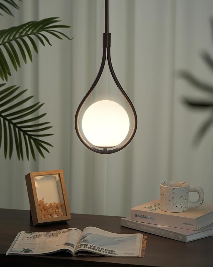 AUTELO Black Pendant Lights Kitchen Island, 1-Light Pendant Lights with Milky White Globe Glass, Modern Pendant Light Fixtures, Black Hanging Lamp for Kitchen Island H9377 MGBK