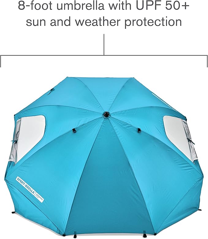 Sport-Brella Premiere UPF 50+ Umbrella Shelter with Patented Side Panels and Tilt Mechanism, Heavy-Duty 1.25 Inch Center Pole, Auger Anchor for Sand and Grass