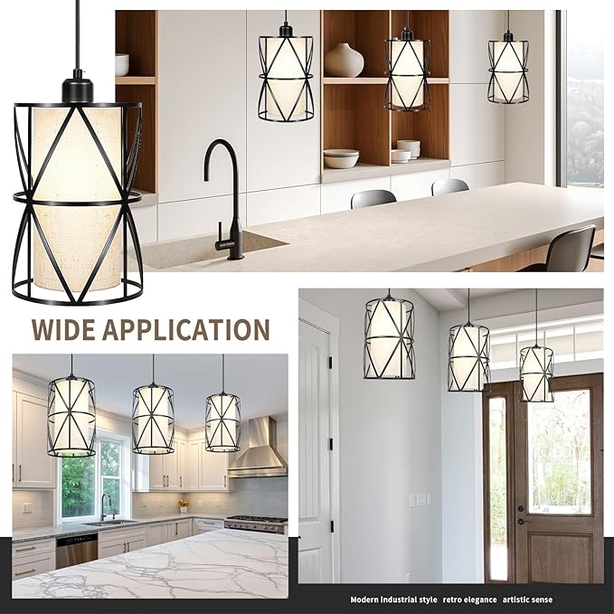 7"×10" Matte Black Pendant Light, Adjustable Height Island Lights for Kitchen with Linen Shade, Modern Kitchen Pendant Lighting Over Island, Dining Room, and Living Room