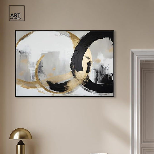 Art Remedy Another Dimension Canvas Modern Black White Abstract Wall Art, Black Frame, 45" x 30"