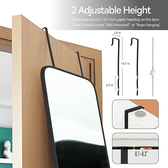 47x14 Mirror Full Length Door Hanging Wall Mounted Aluminum Alloy Metal Frame Dressing Make-up Save Space Half Body Mirrors for Entryway Bedroom Bathroom Living Room 47 inch Black