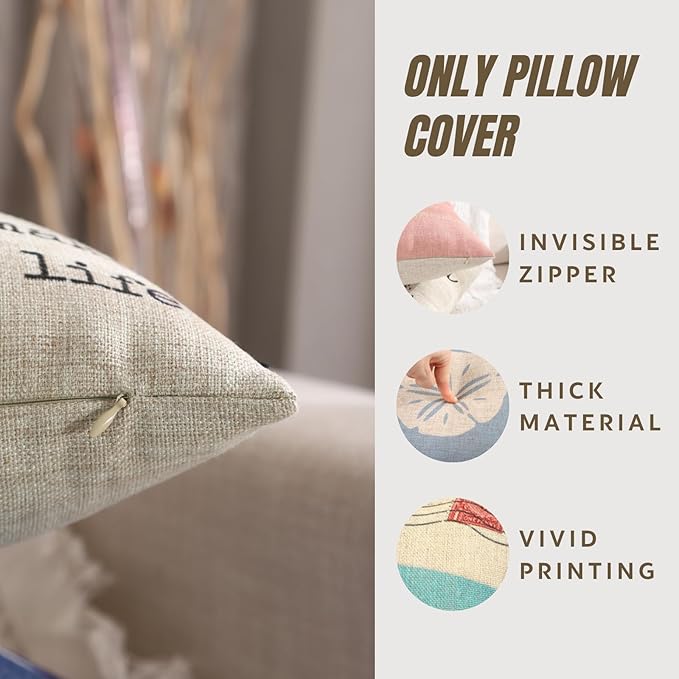 TRENDIN Beach Life Throw Pillow Cover Wood Light Blue Cushion Case Decorative Pillowcase for Sofa Couch Bed Office Car 18x18 inch PL650TR