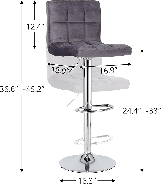 Finnhomy Bar Stools Set of 2 Counter Height, Swivel Barstools with Footrest and L Shape Thicken Cushion Back Handle, Height Adjustable Modern Bar stools for Kitchen, Velvet Fabric, Dark Grey