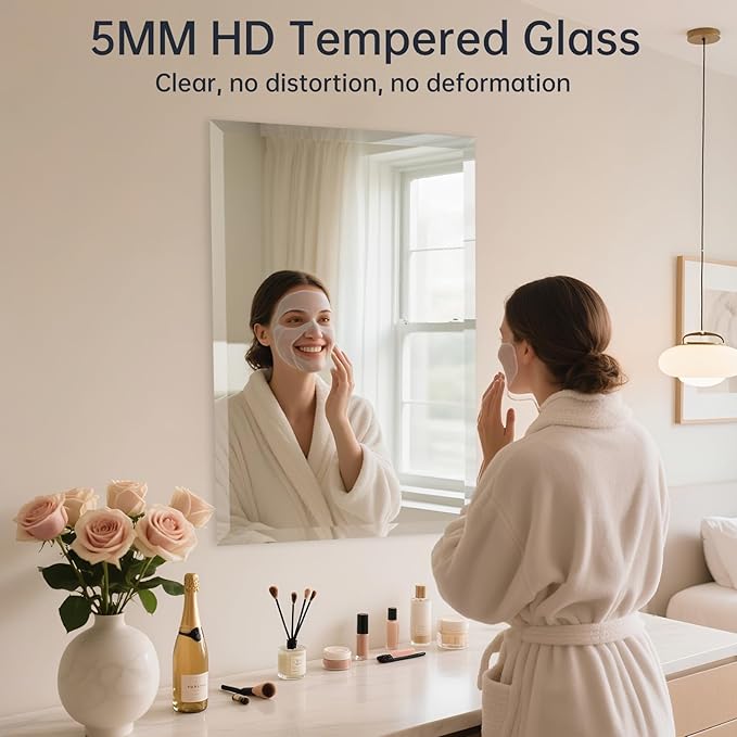 24x32 Inch Frameless Wall Mirror with 1" Beveled Edge, Frameless Rectangle Mirror for Bathroom, Vanity, Living Room