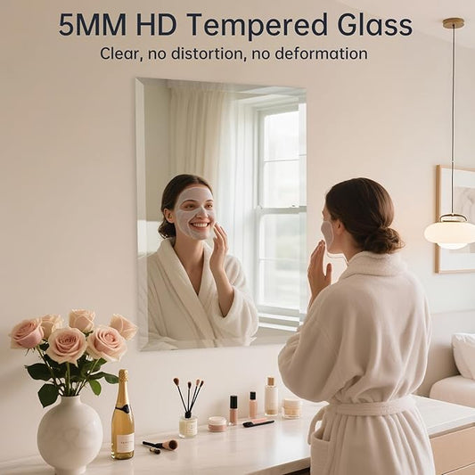 22x30 Inch Frameless Wall Mirror with 1" Beveled Edge, Frameless Rectangle Mirror for Bathroom, Vanity, Living Room
