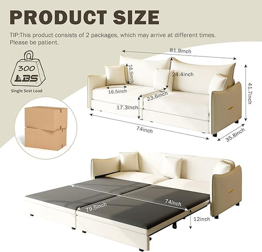 Eafurn 82" Oversized Loveseat Convertible Pull Out Sleeper Sofa Couch Bed King Size, 3-in-1 Sleeper Loveseat Sofa Lounge Chaise with Pull Out Bed and Curved Armrest | Removable Cushions