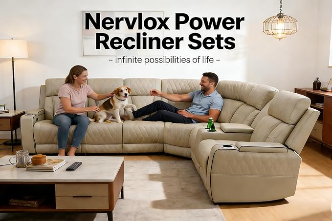Leather Power Recliner Sectional Sofa, Power Sectional Sofa and Chair, Brown Recliner Couch Sets with LED, Read Lights, USB Charging, Cup Holders, Storage for Living Room/Home/Office/House