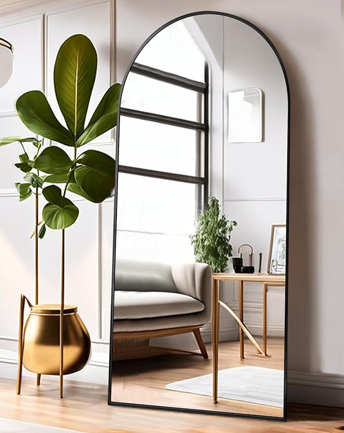 Floor Mirror, Full Length Mirror with Stand, Arched Wall Mirror, 27"x71", Black Floor Mirror Freestanding, Wall Mounted for Bedroom Living Room, Black