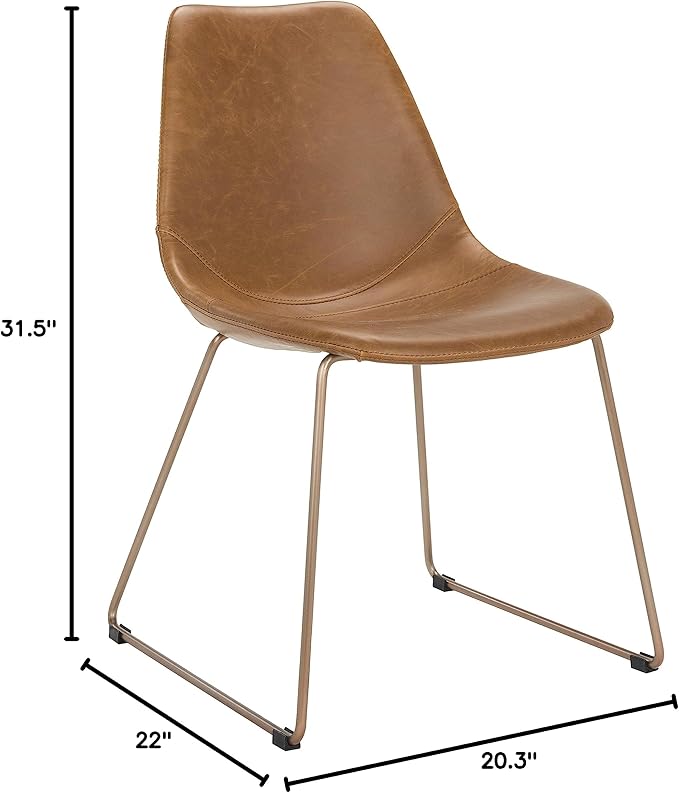 Safavieh Home Dorian Mid-Century Modern Light Brown Faux Leather and Copper Dining Chair, Set of 2