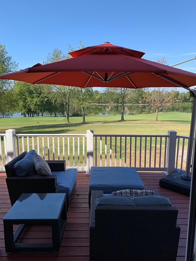 PURPLE LEAF 11 Feet Patio Umbrella Outdoor Round Umbrella Large Cantilever Umbrella Windproof Offset Heavy Duty Sun for Garden Deck Pool Patio, Brick Red