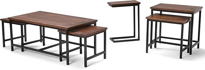 SIMPLIHOME Skyler C-Side Table - 18" Wide x 24" High Solid Mango Wood and Metal Slide-Under Table in Dark Cognac Brown, Industrial Accent Table or End Table for Living Room with Open Frame, Assembled