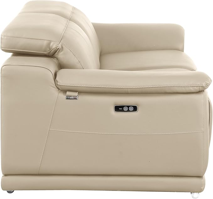 BlackJack Furniture Venice Top Grain Italian Leather Power Recliner Loveseat Sofa - 80" Theater Seating Modern Couch for Living Room Apartment Lounge Home with Adjustable Headrests & USB Port, Beige