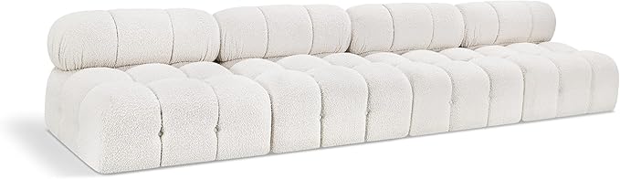 Meridian Furniture 611Cream-S136B Ames Collection Modern | Contemporary Modular Sofa with Rich Cream Boucle Fabric, Modular to Create Infinite Configurations, 136" W x 34" D x 28" H, Cream