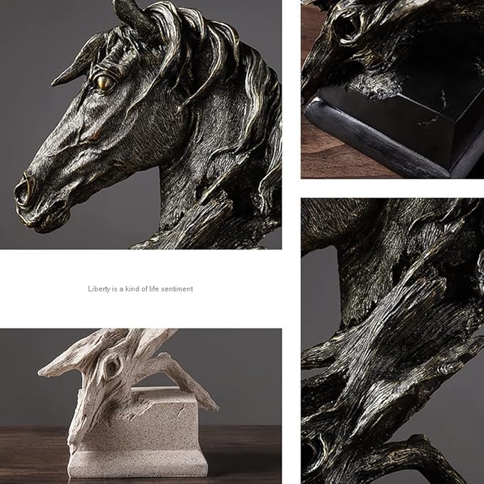 Creative Art Retro Horse Head Ornament,Resin Statue Ornaments,Abstract Style Sculptures,Living Room Dining Desk Decorations,Bookshelf Decorative Objects,Office Decor(11.8"/Black)