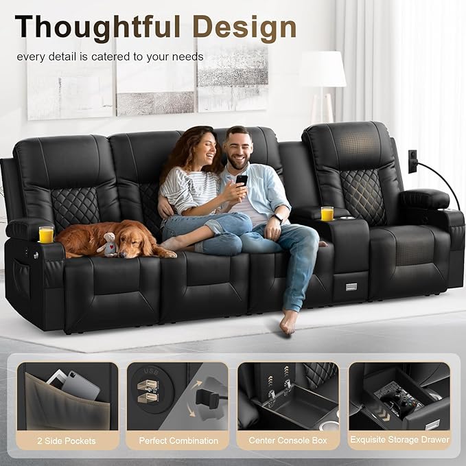 YONISEE Modern Reclining Sofa Set - 4 Seat Sofa & 1 Swivel Recliner Chair with Heat & Massage for Living Room