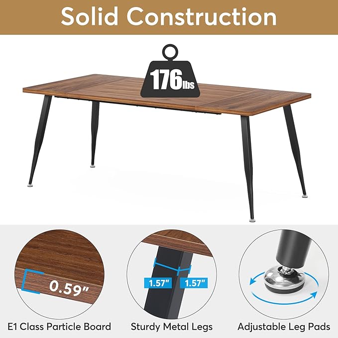 Tribesigns 70.9 Inch Large Dining Table for 6 to 8, Industrial Kitchen Table Furniture with Metal Legs, Modern Faux Wood Rectangular Dinner Table for Dining Room, Rustic Brown/Black
