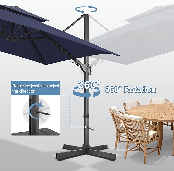 FLAME&SHADE 10x10 FT Cantilever Patio Umbrella - Aluminum Offset Umbrella with Tilt & 360-Degree Rotation, 3 Years Fade Resistance Fabric Large Patio Umbrella Outdoor for Deck Pool Garden - Navy Blue