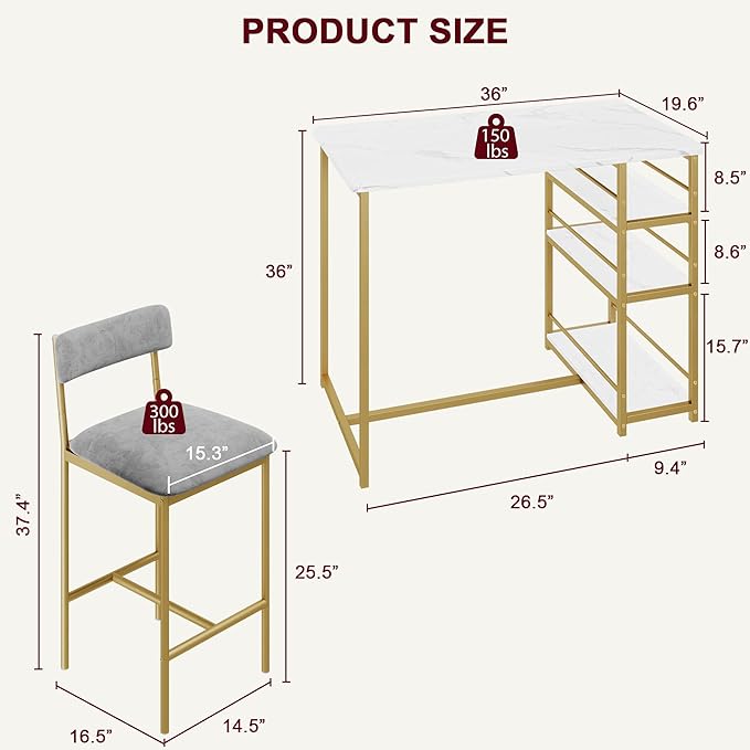 IDEALHOUSE IDDIINGTABLESET-ZDYJ-23071703, Grey and Gold Marble White