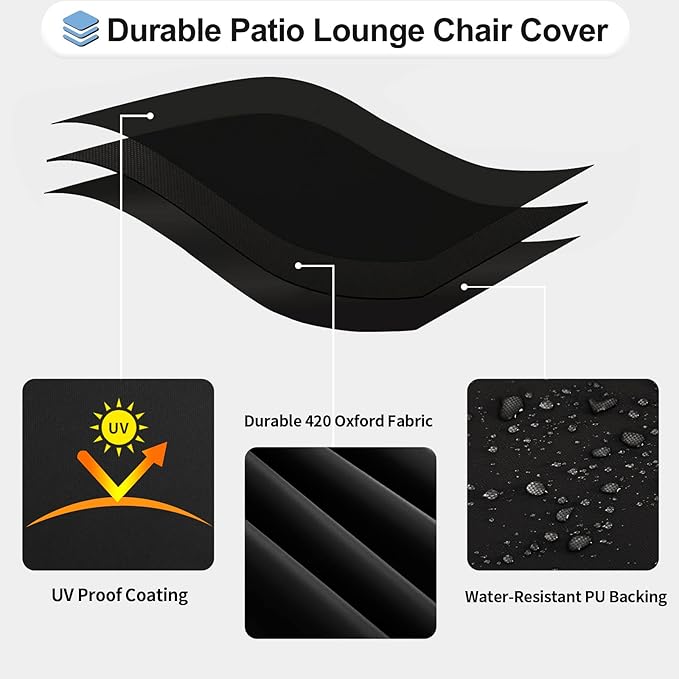OutdoorLines Outdoor Waterproof Patio Chaise Lounge Chair Cover - UV Resistant Lounger Covers Heavy Duty Weatherproof Patio Sofa Furniture Covers, 2 Packs, 68Wx30Dx30H Inches, Black