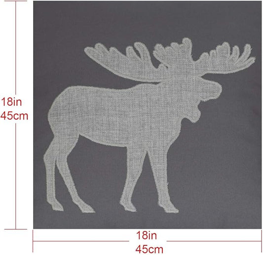 Moose Pillow Covers Decorative Cotton Linen Embroidered Cushions Covers 18x18 Inches (Grey)
