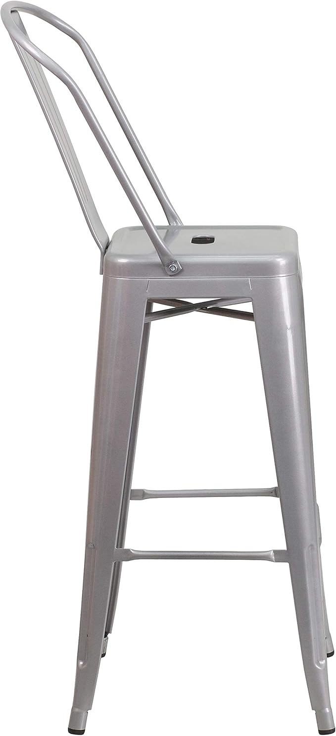 Flash Furniture Commercial Grade 30" High Silver Metal Indoor-Outdoor Barstool with Removable Back