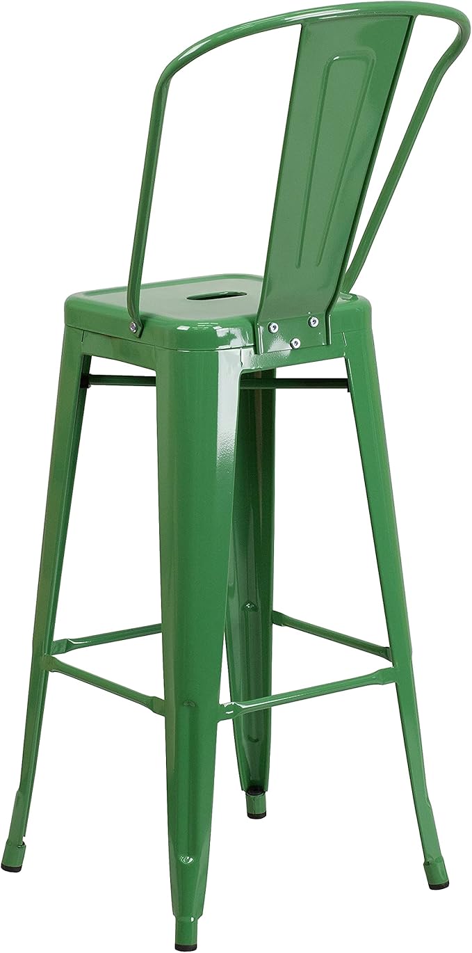 Flash Furniture Lily Commercial Grade 4 Pack 30" High Green Metal Indoor-Outdoor Barstool with Removable Back