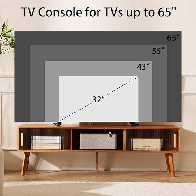 Bamboo TV Stand Entertainment Center tv Console, Mid-Century Modern Television Stand for 55-65 inch TVs, Wood TV Stand with Storage, Tv Stands for Living Room, Bedroom and Home Decor, Brown