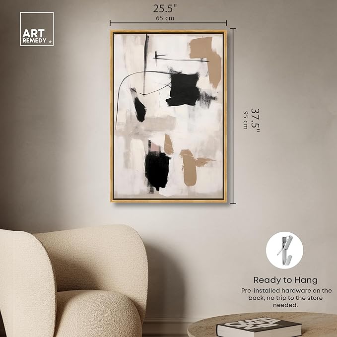 Art Remedy Strings in Abstraction Canvas Muted Abstract Wall Art, Gold Frame, 24" x 36"