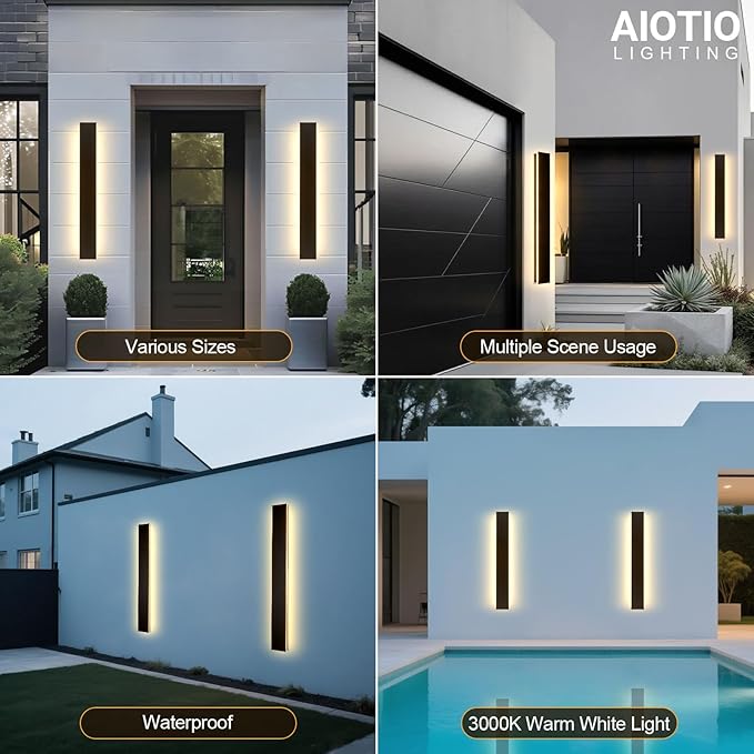 59in 2pcs Modern Outdoor Lights,Upgraded 4.72in Wide Exterior Light Fixtures Wall Mount,IP65 Waterproof 3000K Black Modern Porch Lights Wall Sconce,LED Long Linear Outside Lighting for Garage,Patio