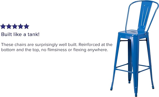 Flash Furniture Lily Commercial Grade 4 Pack 30" High Blue Metal Indoor-Outdoor Barstool with Removable Back