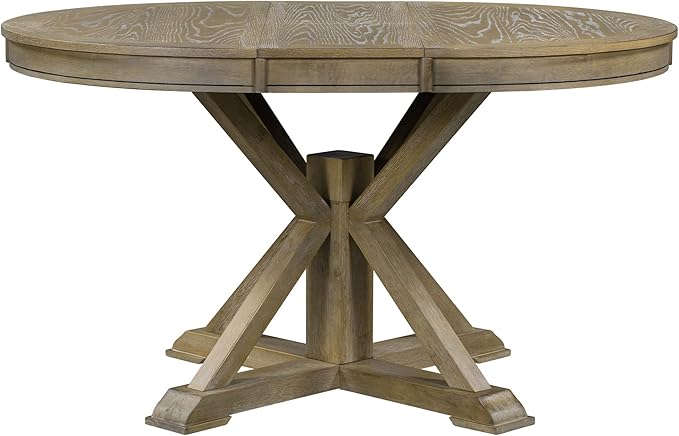 ERYE Retro Style Round Dining Table Functional Wooden Extendable Oval Dining Table with 12" Leaf and Natural Wood Grain Variation Tabletop