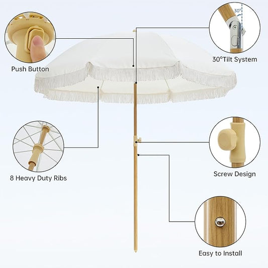 Aohanoi Outdoor Umbrella - Sun Protection, Rain Resistant, Windproof with Manual Open-Close Feature - Ideal for Beach, Camping, and Picnics