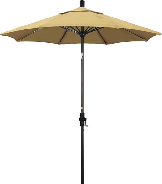 California Umbrella 7.5' Round Crank Lift, Collar Tilt, Aluminum Pole, Fiberglass Rib Patio Umbrella, Bronze Finish