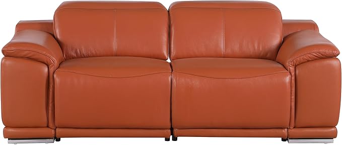 Blackjack Furniture Venice Top Grain Italian Leather Recliner 5 Seater 4 Power Reclining Seater 2 Piece Sofa Set with Adjustable Headrests Modern Seating Sofa and Loveseat for Living Room , Camel