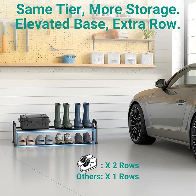1-Tier Expandable Shoe Rack for Closet Floor, Λ-Frame Metal Small Shoe Rack for Entryway, Adjustable Shoe Shelf Organizer, Free Standing Shoe Racks for Front Door Entrance, Garage - Black