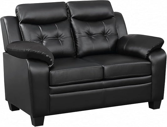Coaster Home Furnishings - Finley - Leatherette - Upholstered Tufted Loveseat with Flared Armrest, and Tapered Legs - Living Room - Black - 506552