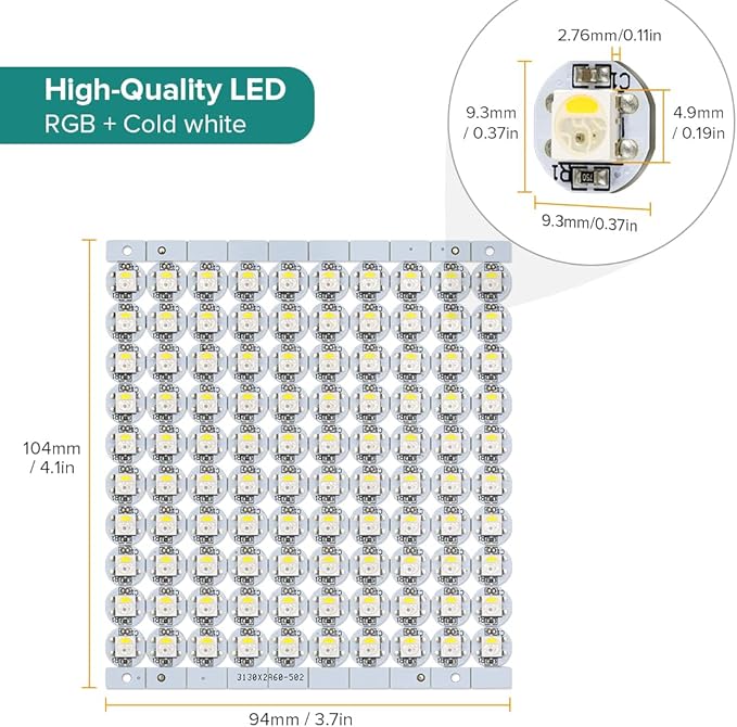 BTF-LIGHTING SK6812(WS2812B) RGBW LED Chips 100PCS RGB+Cool White Individually Addressable 5050SMD Module Pixels Light DC5V White PCB Chasing Dream Color for Christmas(No Adapter or Controller)
