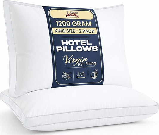 LUX Décor Gusseted Style Soft Hotel Pillows Set of 2 – for Side, Stomach & Back Sleepers - Down Alternative Hotel Bed Pillows – 100% Microfiber Cover, Virgin PSF Fill – White, King 36x18