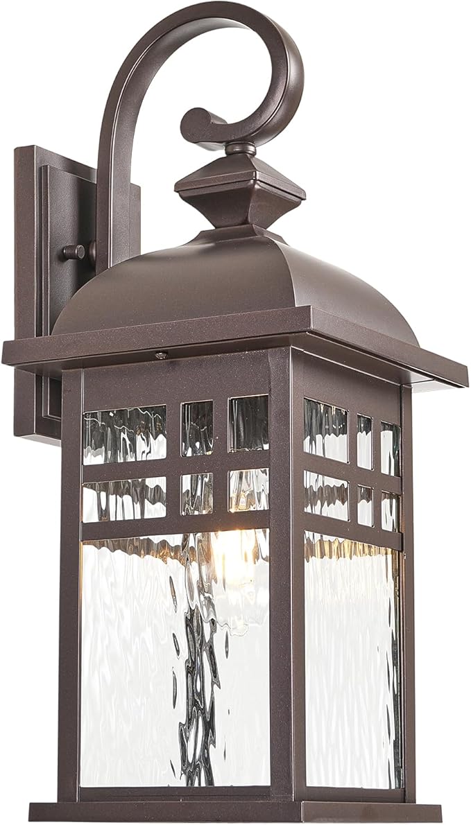 Outdoor Wall Lights Waterproof Exterior Lighting Fixtures with Water Ripple Glass 15 Inch Height Anti-Rust Porch Lights for House Garage Doorway