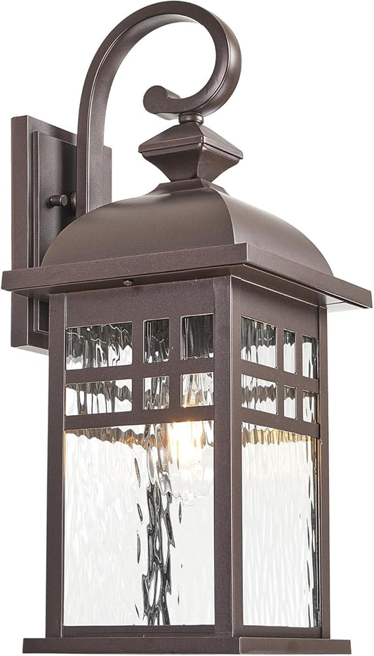 Outdoor Wall Lights Waterproof Exterior Lighting Fixtures with Water Ripple Glass 15 Inch Height Anti-Rust Porch Lights for House Garage Doorway