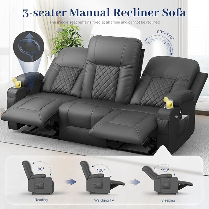 FURNIMAT Recliner Sofa Set with 3+1+1 Pieces in Living Room, 3 Seater Reclining Sofa, 2 Recliner Chair with 360 Degree Swivel Single Sofa Seat