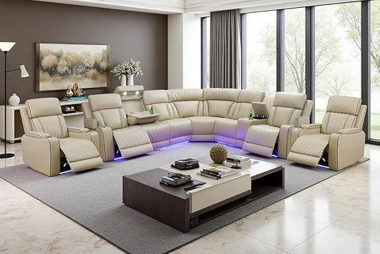 Power Recliner Sectional Sofa Set with LED, Living Room Furniture Sets, L-Shaped Recliner Sofa & 2 Chairs, Luxury Sectional Couch with Charging/Storage for Living Room