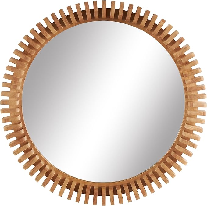 Deco 79 Wood Handmade Room Wall Mirror Entryway Mirror with Spiral Edges, Wall Mounted Mirror 32" x 3" x 32", Brown