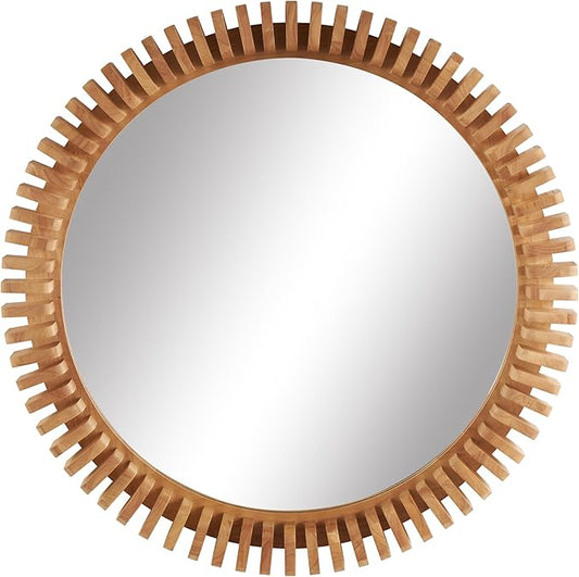 Deco 79 Wood Handmade Room Wall Mirror Entryway Mirror with Spiral Edges, Wall Mounted Mirror 32" x 3" x 32", Brown