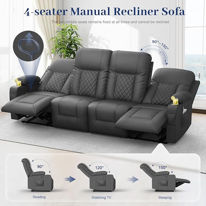 FURNIMAT Oversized Recliner Sofa Set with 4+1 Pieces in Living Room, 4 Seater Reclining Sofa, 1 Recliner Chair with 360 Degree Swivel Single Sofa Seat