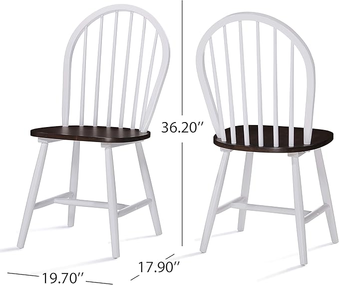 Christopher Knight Home Declan Farmhouse Cottage High Back Spindled Rubberwood Dining Chairs, 2-Pcs Set, Brown / White